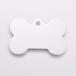 Серебро Алюминиевые подвески, любимая бирка, штамповка пустой метки, кость, серебряные, 25x38x1 мм, отверстие : 3 мм