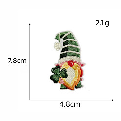 Gnome Компьютерная вышивка на ткани ко Дню святого Патрика, утюжить/пришивать заплатки, аппликация, гном, 78x48 мм