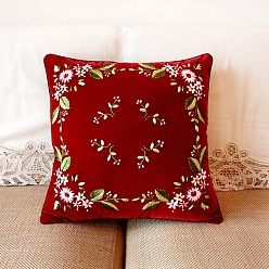 (123L) Белый крем непрозрачный блеск Наборы для вышивания подушек с цветочным узором своими руками, включая наволочку, нитки и игла для вышивания, огнеупорный кирпич, 450x450 мм