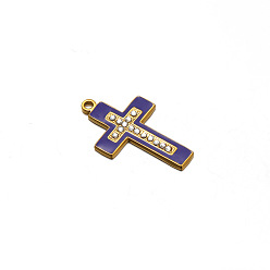 Темно-синий  Шифер Шкентели нержавеющей стали, с эмалью и стразами, золотые, крест очарование, темный сланец синий, 29x18 мм