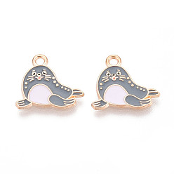 Sea Lion Подвески из сплава морских животных с эмалью, золотой свет, морской лев, 15.1x16.9x1 мм, отверстие : 1.8 мм