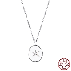 Real Platinum Plated 925 Sterling Silver Enamel Pendants, White Round with Starfish Charms, without Necklace, Rhodium Plated, Real Platinum Plated, 18.5x13mm