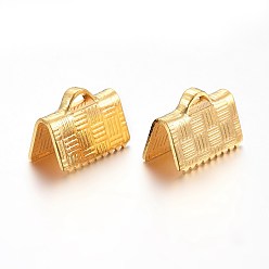 Oro 201 extremos engarzados de cinta de acero inoxidable, Rectángulo, dorado, 7x10 mm, agujero: 3x1 mm