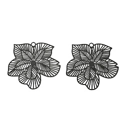 Черный 430 подвеска из нержавеющей стали, окрашенная распылением, гравированные металлические украшения, цветочный шарм, чёрные, 35.5x37x0.3 мм, отверстие : 2.5 мм