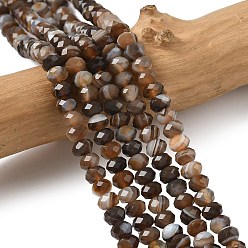 Коричневый Натуральные полосатые агатовые бусы, рондель, граненые, окрашенная и подогревом, кофе, 5.5~6.5x4.5 мм, отверстие : 1 мм, около 91~94 шт / нитка, 15.35'' (39 см) ~ 15.43'' (39.2 см)