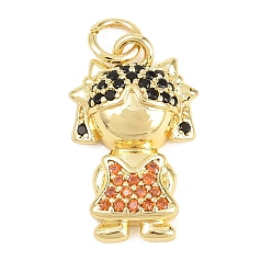 Оранжевый Латунные микро проложить кубического циркония подвески, прелести девушки, без кадмия и без свинца, реальный 18 k позолоченный, оранжевые, 19.5x12x5 мм, отверстие : 3 мм