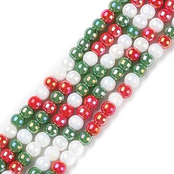 Colorful Christmas Theme Opaque Electroplate Glass Beads Strands, AB Color Plated, Round, Colorful, 4~4.5mm, Hole: 0.9mm, about 100pcs/strand, 14.96''(38cm)