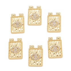 Golden Brass Micro Pave Cubic Zirconia Pendant, Long-Lasting Plated, Rectangle with Eye, Golden, 20.5x13x2mm, Hole: 1.8mm