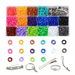 Mixed Color 3000pcs 16 Color Fuse Beads DIY Jewelry Making, 5pcs Iron Brooch Pin Backs, Mobile Straps, Iron Keychain Findings, Iron Pad Ring Base Findings and Iron Flat Alligator Hair Clips