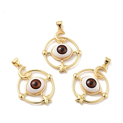 Шоколадный Непрозрачные подвески смолы, с фурнитурой из позолоченной латуни тона 18 k, кольцо с подвеской в виде конского глаза, без кадмия, без никеля и без свинца, цвет шоколада, 33x26x7 мм, отверстие : 3x4.3 мм