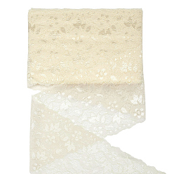 Beige Spandex Lace Ribbon, Flower Trimming for Wedding Dress Decoration, Beige, 6-1/4 inch(160mm), about 10.00 Yards(9.14m)/pc