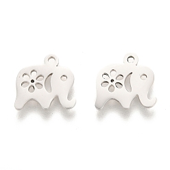 Нержавеющая Сталь Цвет Устойчивые к потускнению 304 подвески из нержавеющей стали, лазерная резка, слон, цвет нержавеющей стали, 10x8.5x1 мм, отверстие : 1.2 мм