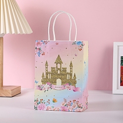 Building Прямоугольные бумажные подарочные упаковочные пакеты с ручками, сумки для хранения покупок, здание, 15x8x21 см
