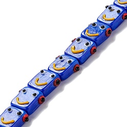 Blue Handmade Lampwork Beads Strands, Robot Head, Blue, 13.5~14x10~17x7~8mm, Hole: 1mm, about 20pcs/strand, 11.30 inch(28.7cm)