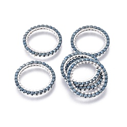 Стально-синий Японский бисер miyuki & toho ручной работы, с посеребренными 304 кольцами из нержавеющей стали, Ткацкий станок, кольцо / круг, стальной синий, 18~19x1.7 мм, внутренний диаметр: 14 мм