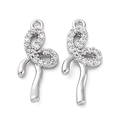Платинированный Подвески латунные горный хрусталь, без кадмия, без никеля и без свинца, бантом прелести, Реальная платина, 20x8x2 мм, отверстие : 1.2 мм