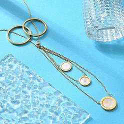 Золотой 304 ожерелья-лариаты из нержавеющей стали и натуральных ракушек для женщин, ионное покрытие (ip), золотые, 17.91 дюйм (45.5 см)