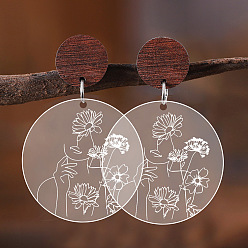 Круглые Акриловые серьги-гвоздики в богемном стиле, нержавеющей стали, украшения для женщин, платина, круглые, 55x40 мм