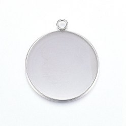 Stainless Steel Color Tarnish Resistant 201 Stainless Steel Pendant Cabochon Settings, Plain Edge Bezel Cups, Flat Round, Stainless Steel Color, 36.5x32x2mm, Hole: 3mm, Inner Diameter: 30mm