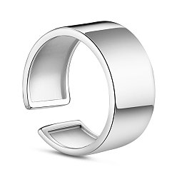 Platinum Rhodium Plated 925 Sterling Silver Glazed Cuff Finger Ring, Wide Band Ring, Size 7, Platinum, 17mm