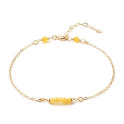 Gold Natural Dyed Malaysia Jade Link Anklets for Women, Brass Chain Anklets, Golden, Gold, 10-1/4 inch(26cm), 2mm