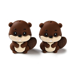 Brown 3D Animal Theme Silicone Beads, Focal Beads, Beaver, Brown, 29x25x18mm