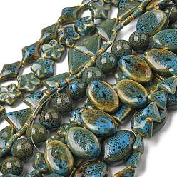 Светло-Голубой Фарфора ручной работы бисер нитей, разнообразные, Небесно-голубой, 5.5~30x5~31x5~31 мм, отверстие : 0.8~2 мм, около 13~64 шт / нитка, 9.84~15.16'' (38.5 см)