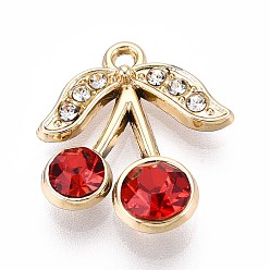 Light Gold Подвески из сплава и страза, uv покрытие, вишня, золотой свет, 20x17.9x5.5 мм, отверстие : 1.6 мм