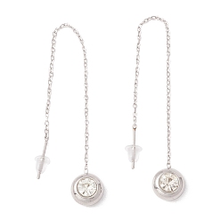Stainless Steel Color Crystal Rhinestone Half Round Dangle Stud Earrings, 304 Stainless Steel Ear Thread for Women, Stainless Steel Color, 100mm, Pin: 1mm
