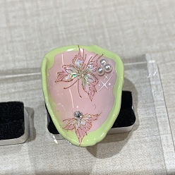 Pepitas Anillos abiertos de latón con diamantes de imitación para mujer, con esmalte y perla de imitación, mariposa, pepitas, 15~20 mm