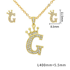Letter G Наборы подвесок и сережек-гвоздиков из латуни с микропаве из прозрачных кубических цирконий., золотые, письмо с короной, Буква G, 11.5x8.5 мм и 400 мм