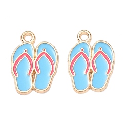 Deep Sky Blue Alloy Enamel Pendants, Slipper Charms, Golden, Deep Sky Blue, 18x12.5x1mm, Hole: 1.6mm