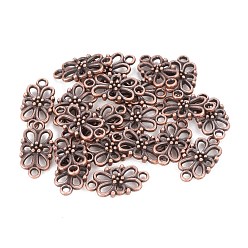 Красная Медь Тибетского стиля ссылки / разъемы, цветок, без свинца и без кадмия, Красная медь, 16x8x3.5 мм, отверстие : 1.5 мм