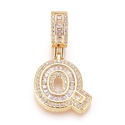 Letter Q Латунные микро проложить кубического циркония подвески, буквы, прозрачные, золотые, letter.q, 22x18.5x3.5 мм, отверстие : 6.5x9 мм