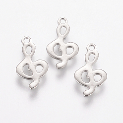 Нержавеющая Сталь Цвет Устойчивые к потускнению 201 подвески из нержавеющей стали, музыкальная нота, цвет нержавеющей стали, 14.5x8x0.8 мм, отверстие : 1 мм