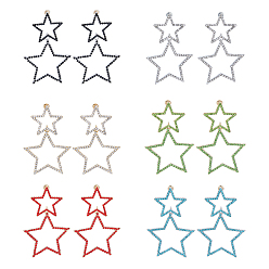 (52) Непрозрачная лаванда 6 пары 6 цветные полые серьги-гвоздики в форме звезды из сплава со стразами для женщин, разноцветные, 64x41.5 мм, 1 пара / цвет