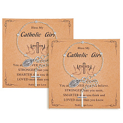 Платина Сплав шарм браслеты, спутниковые цепи браслеты для женщин, крест и овал с девой марией, платина, 6.69 дюйм (17 см)