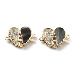 Schwarz Valentinstag Messing Micro Pave Zirkonia Box Verschlüsse, Cadmiumfrei und Nickel frei und Bleifrei, mit Shell, echt 18 k vergoldet, Herz, Schwarz, 12x17x3.2 mm, Bohrung: 1 mm