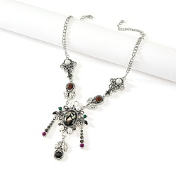 Античное Серебро Ожерелья из листа с плоским круглым сплавом, стразами и пластиковым жемчугом, античное серебро, 18.90 дюйм (48 см)