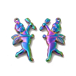 Rainbow Color Placage ionique (ip) 304 pendentifs en acier inoxydable, charme cupidon, couleur arc en ciel, 29x17x4mm, Trou: 1.2mm