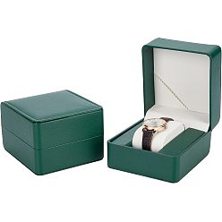 Lime Green PU Leather Watch Boxes, with Pillow, Sauqre, Lime Green, 11x10.1x7.3cm
