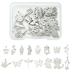 Mixed Shapes 30 шт 15 стили 201 подвески из нержавеющей стали, лазерная резка, разнообразные, 12~19x7~16x1~1.5 мм, отверстие : 1~1.4 мм, 2 шт / стиль
