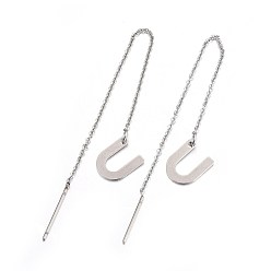 Letter U Tarnish Resistant 304 Stainless Steel Stud Earrings, Hypoallergenic Earrings, Ear Threads, Alphabet, Letter.U, 107~112x1mm, Pin: 15x0.7mm, letter: 10.5x8.5x0.5mm