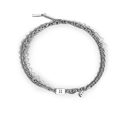 Gemini Men's Constellation Stainless Steel Necklace, Cable & Curb Chains Double Layer Necklace, Gemini, 20.08~31.50 inch(51~80cm)
