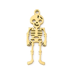 Золотой 304 подвески из нержавеющей стали, скелет прелести, лазерная резка, золотые, 27.5x9.5x1.5 мм, отверстие : 1.5 мм