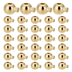Настоящее золото 14K 60 шт. латунные обжимные бусины, долговечный, круглые, реальный 14 k позолоченный, 5x3.5x3.5 мм, отверстие : 0.9 мм