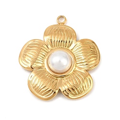 Настоящее золото 18K 304 подвески из нержавеющей стали и АБС-пластика с имитацией жемчуга, , ионное покрытие (ip), реальный 18 k позолоченный, 26.5x24x6 мм, отверстие : 1.8 мм