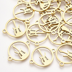 Золотой 201 соединительные звенья нержавеющие, лазерная резка, плоский тур с гитарой, золотые, 20x15x1 мм, отверстие : 1.6 мм