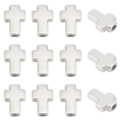 Нержавеющая Сталь Цвет 12 шт. 304 бусины из нержавеющей стали, крестик, цвет нержавеющей стали, 14~15x10x4 мм, отверстие : 2.7 мм