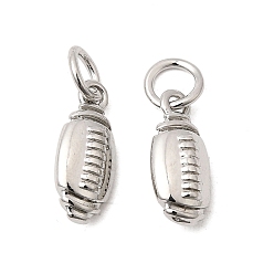 Rugby Спортивные латунные подвески, платина, регби, 13x5.5x4 мм, Перейти кольцо: 5x1 мм, 3 мм внутренним диаметром